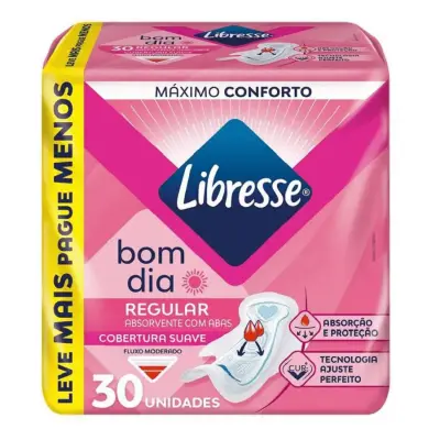 Absorvente Libresse Diurno Regular Cobertura Suave Com Abas - 30 Unidades