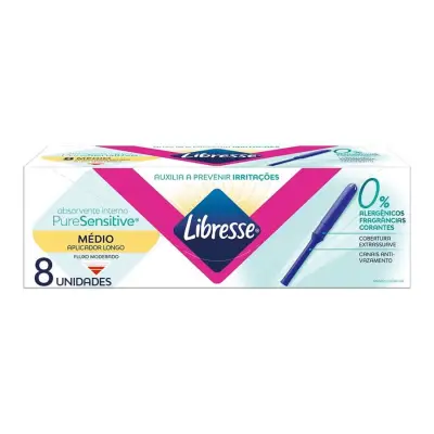 Absorvente Interno Libresse Pure Sensitive Médio Aplicador Longo 8 Unidades