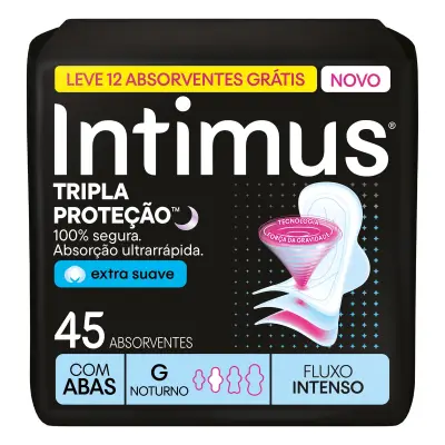 Absorvente Intimus Noturno Extra Proteção Cobertura Suave com Abas 45 Unidades