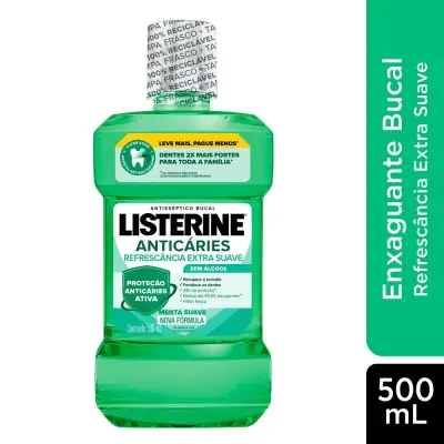Antisséptico Bucal Listerine Anticáries Zero Álcool Refrescância Extra Suave Sabor Menta Suave 500ml