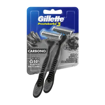 Aparelho de Barbear Descartável Gillette Prestobarba 3 Carvão Ativado 2 Unidades