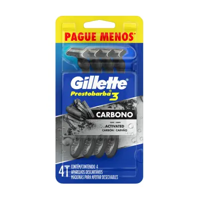 Aparelho de Barbear Descartável Gillette Prestobarba 3 Carvão Ativado 4 Unidades
