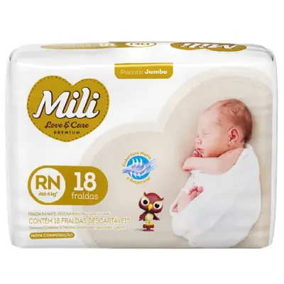 Fralda Mili Love&Care Premium Jumbo Rn - 18 Unidades
