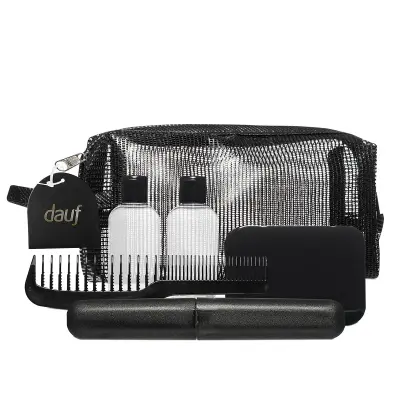 Kit Dauf Viagem Preto Com Porta Sabonete + Porta Escova + Pente Eros Preto + 2 Frascos 60ml