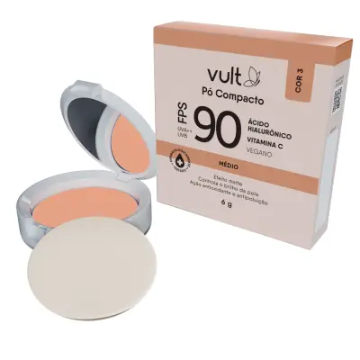 Pó Compacto Vult Efeito Matte FPS 90 Cor 3 Médio 6g