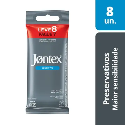 Preservativo Jontex Sensitive Lubrificado Fino Regular 8 Unidades
