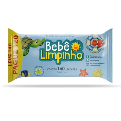 Toalhas Umedecidas Bebê Limpinho 140 Unidades