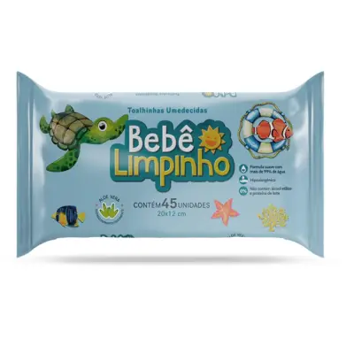 Toalhas Umedecidas Bebê Limpinho 45 Unidades